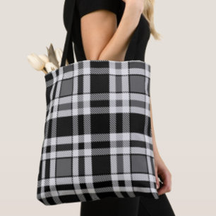 Bolsa Tote Design de Tartan Xadrez Flannel Branco preto