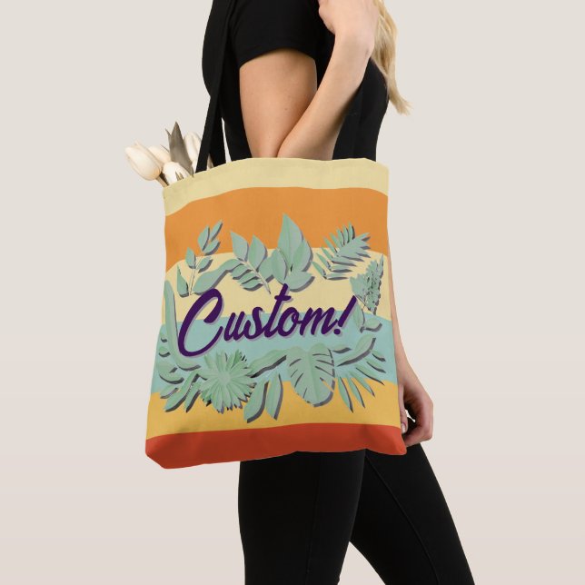 Bolsa Tote Design de texto botânico vibrante colorido (Close Up)