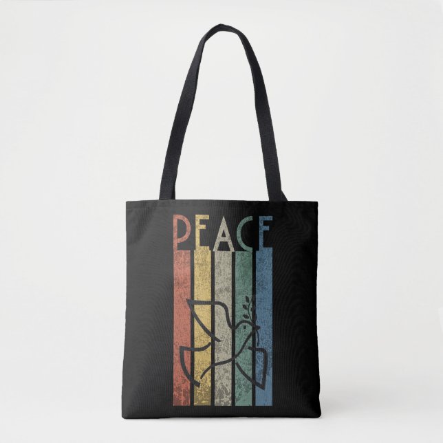 Bolsa Tote Design de texto colorido da paz (Frente)