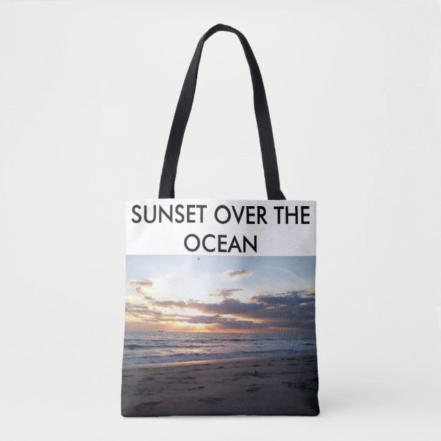 Bolsa Tote Design de Texto Costeiro do Oceano ao Pôr do Sol (Frente)