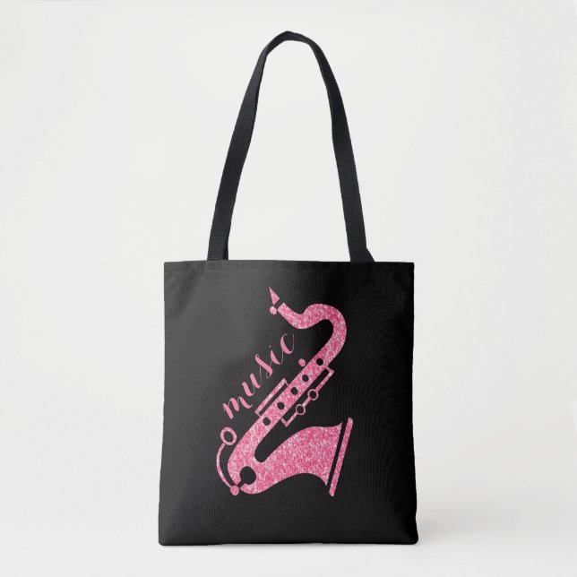 Bolsa Tote Design de texto de Música Moderno e Dourado da Sax (Frente)