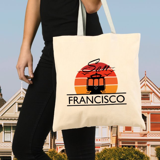 Bolsa Tote Design de texto de São Francisco, Saco Tote de Sou (San Francisco Tote Bag with cable car design)