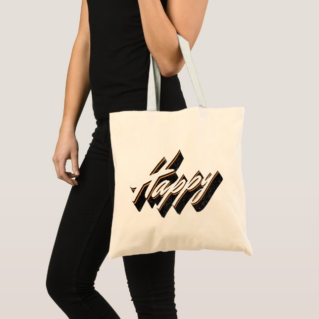 Bolsa Tote Design de texto Feliz (Frente (produto))