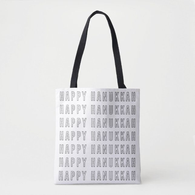 Bolsa Tote Design de texto Hanukkah em preto e branco (Frente)