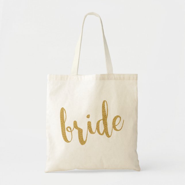 Bolsa Tote Design de texto Moderno com Glitter Dourado-Bride (Frente)