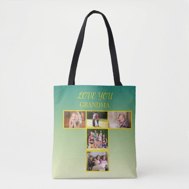 Bolsa Tote Design de Tributo em Colagem T Dourada (Frente)