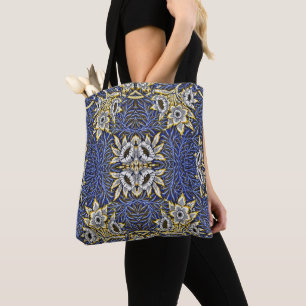 Bolsa Tote Design de Tulipa e Salgueiro Azul e Dourado de Wil