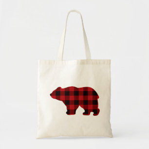 Bolsa Tote Design de Urso xadrez preto e vermelho clássico