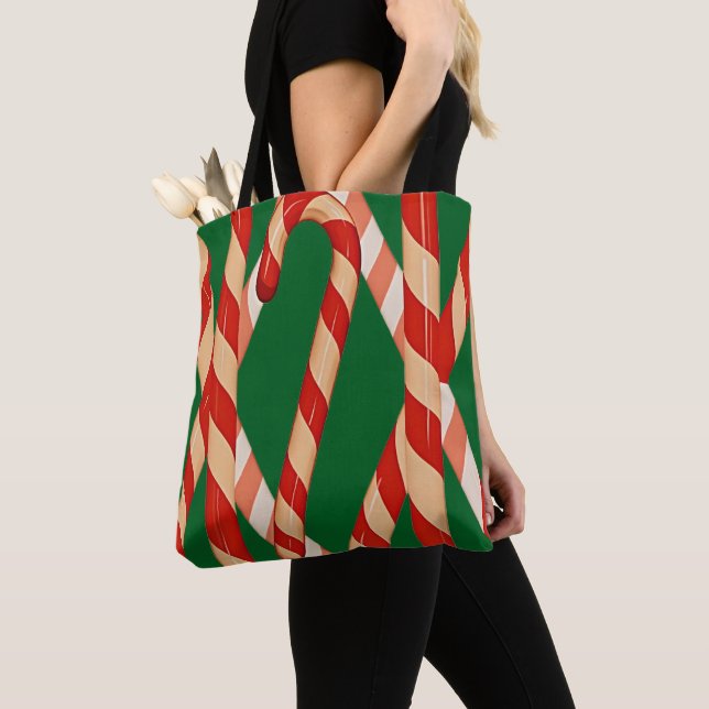 Bolsa Tote Design de Vetor de Bastão de Doce de Natal Vermelh (Close Up)