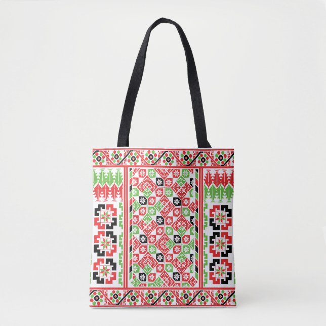 Bolsa Tote Design do bordado palestino Tatreez impresso (Frente)