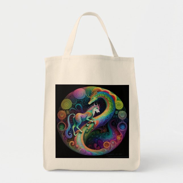 Bolsa Tote Design do Dragão das Rondas Psicodélicas (Frente)