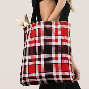 Bolsa Tote Design do Padrão do Flannel Branco Vermelho Preto