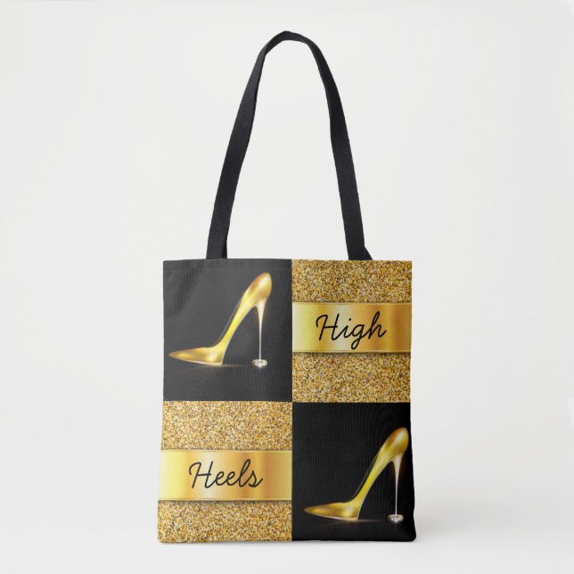 Bolsa Tote Design Dourado do brilho dos aneis de diamante dos (Frente)
