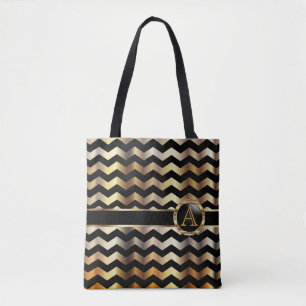Bolsa Tote Design Dourado & preto do monograma de Chevron