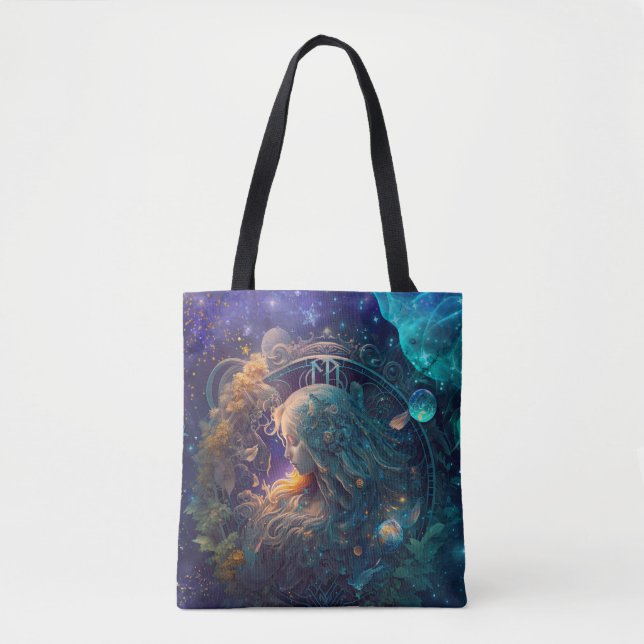 Bolsa Tote Design em Aquarela do Signo de Virgem (Frente)