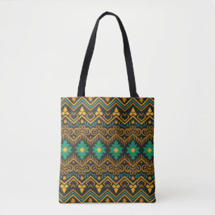 Bolsa Tote Design Étnico Tecido Ikat bordado