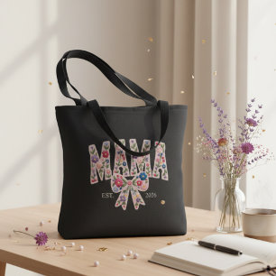 Bolsa Tote Design Feminino Varsity Floral Pérola Mamãe