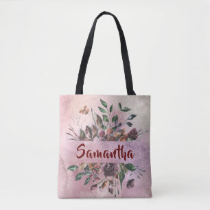 Bolsa Tote Design floral bonito com nome