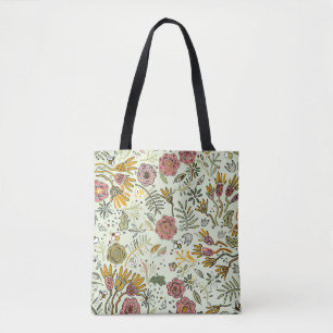 Bolsa Tote design floral da flor do teste padrão da abelha d