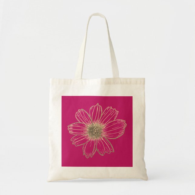 Bolsa Tote design Floral Fuscia Rosa ouro (Frente)