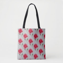 Bolsa Tote design floral vermelho-crisântemo
