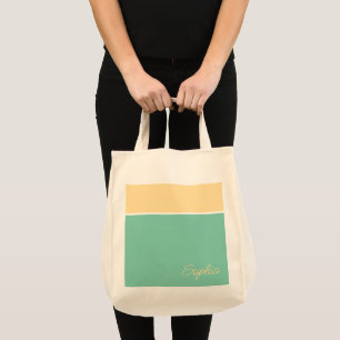 Bolsa Tote Design Geométrico, Amarelo Pálido e Teal, Nome