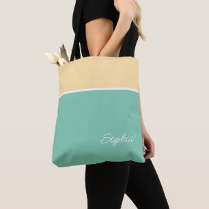 Bolsa Tote Design Geométrico, Amarelo Pálido e Teal, Nome