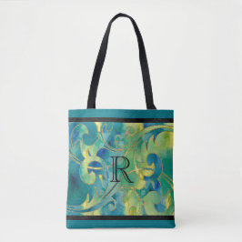 Bolsa Tote Design inicial de brilhante azul azul Dourado de a