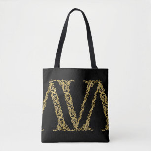Bolsa Tote Design inicial do ornamentado Dourado V Monograma