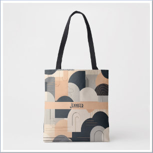 Bolsa Tote Design Inspirado em Art Déco em Pêssego e Preto