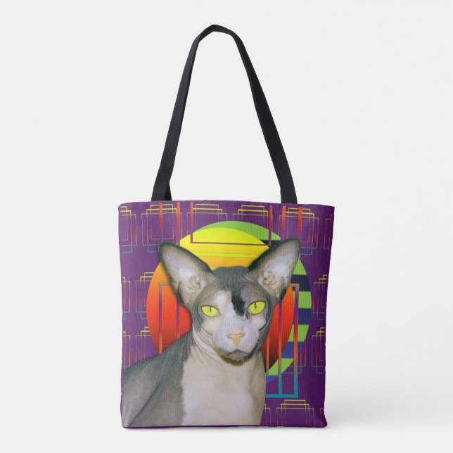 Bolsa Tote Design louco do gato com gato de Sphynx e gato de (Verso)