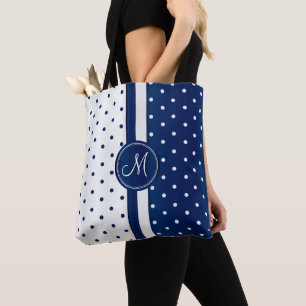 Bolsa Tote Design Marinho Bolinhas azul e branco