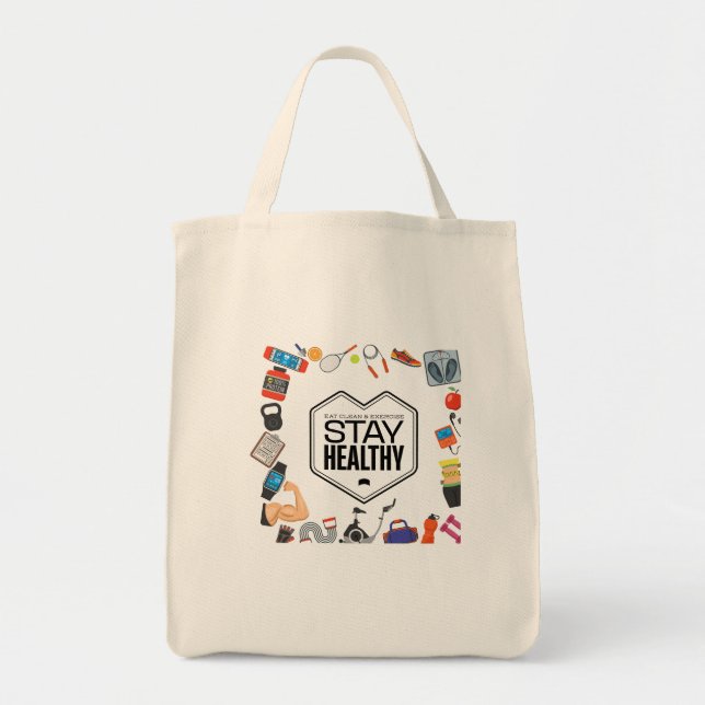 Bolsa Tote design motivacional para manter a saúde (Frente)
