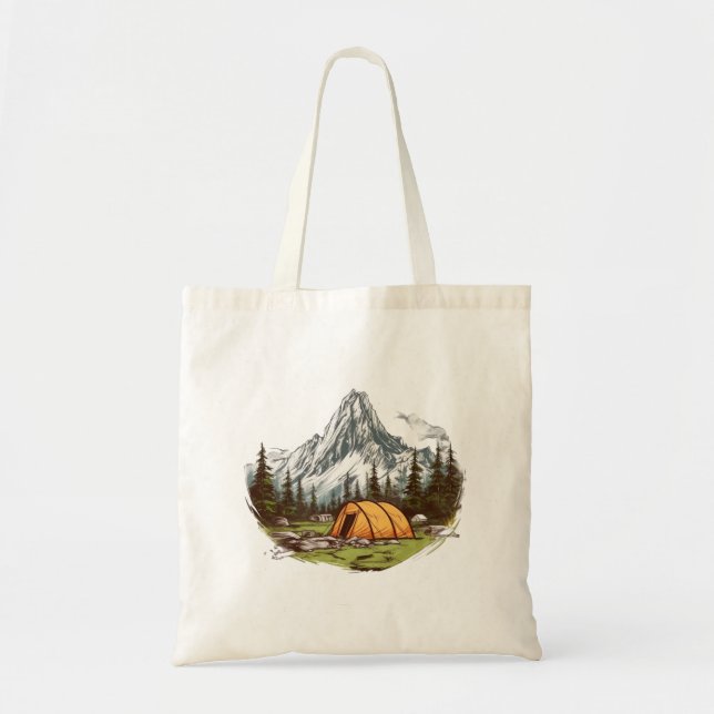 Bolsa Tote Design mountain camping scene (Frente)