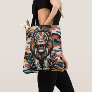 Bolsa Tote Design ousado de leão camuflado