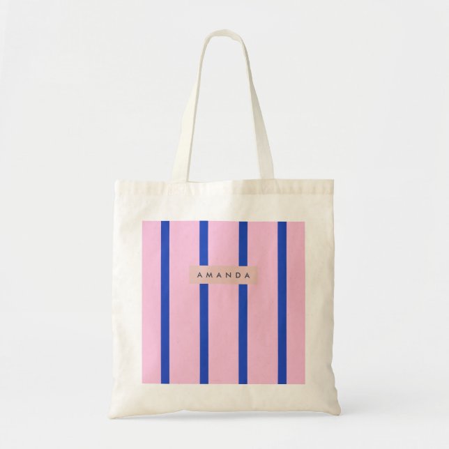 Bolsa Tote Design Personalizado com Listras Rosa e Azul Real (Frente)