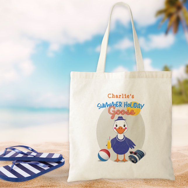 Bolsa Tote Design Retrô de Ganso Bobo de Férias de Verão Dive (A fun tote bag with a Summer Holiday Goose design, personalized with a name)
