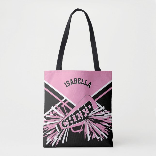 Bolsa Tote Design rosa, Cheerleader preto e branco (Frente)