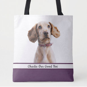 Bolsa Tote Design: Toque de Foto de Cachorro Roxo