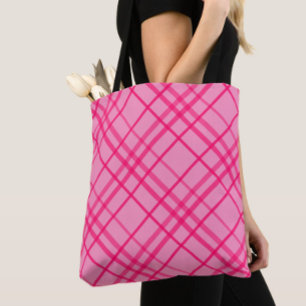 Bolsa Tote Design Xadrez em Grade Rosa sobre Rosa