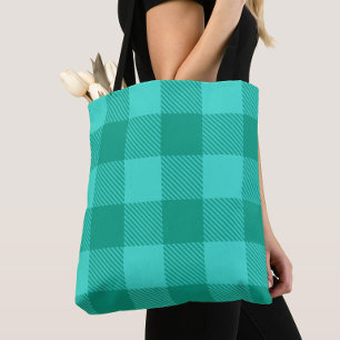 Bolsa Tote Design Xadrez Gingham Azul-Verde e Turquesa