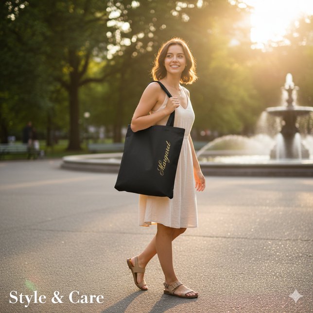 Bolsa Tote Designer Preto Nome Personalizado (Personalized Custom Name Designer Black Tote Bag)