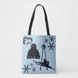 Bolsa Tote Designs de neve preto, prateado e azul.