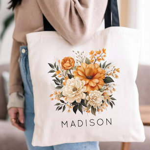 Bolsa Tote Despedida de Solteira Nome da Dama de Honra Flor