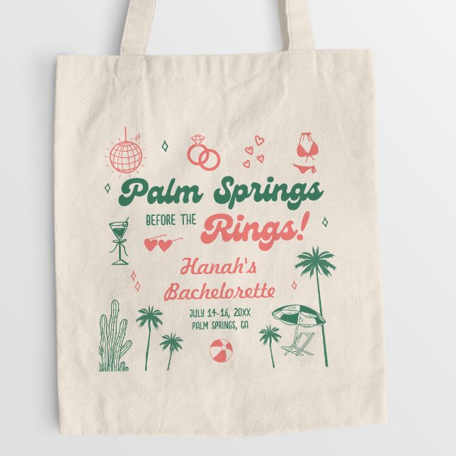 Bolsa Tote Despedida de Solteira Retro Verde e Rosa em Palm S (Criador carregado)