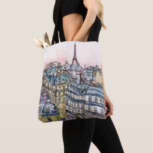 Bolsa Tote Destinos   Torre Eiffel de Aquarela e Paris