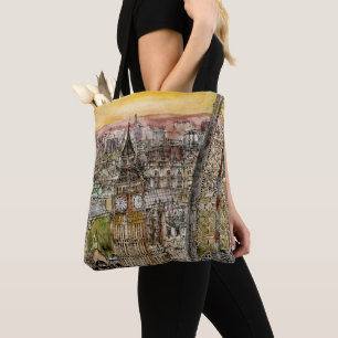 Bolsa Tote Destinos Watercolor Big Ben & London Eye