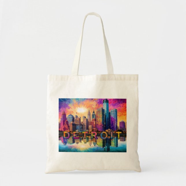 Bolsa Tote Detroit Skyline Abstrato Art (Frente)