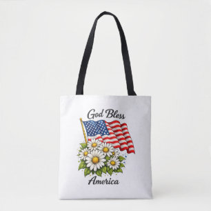 Bolsa Tote Deus Abençoe a América Bandeira dos EUA e Margarid