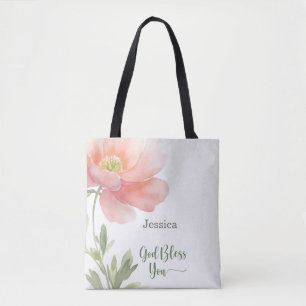 Bolsa Tote Deus Abençoe Você Encoraja Apoio Aquarela Flor